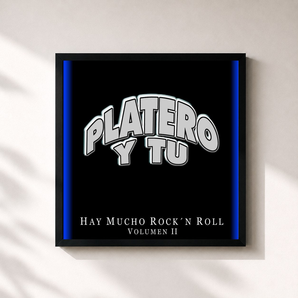 #noir Tableau carré de l'album Hay mucho Rock and Roll, Vol.2 de Platero y tú, cadre noir 32x32 cm