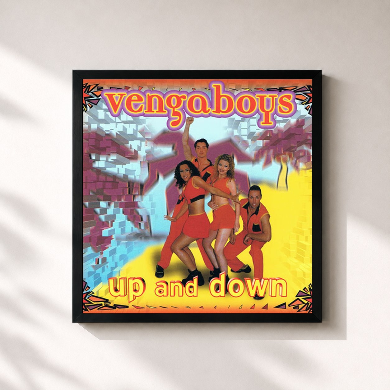 #noir Tableau carré de l'album Up & Down de Vengaboys, cadre noir 32x32 cm