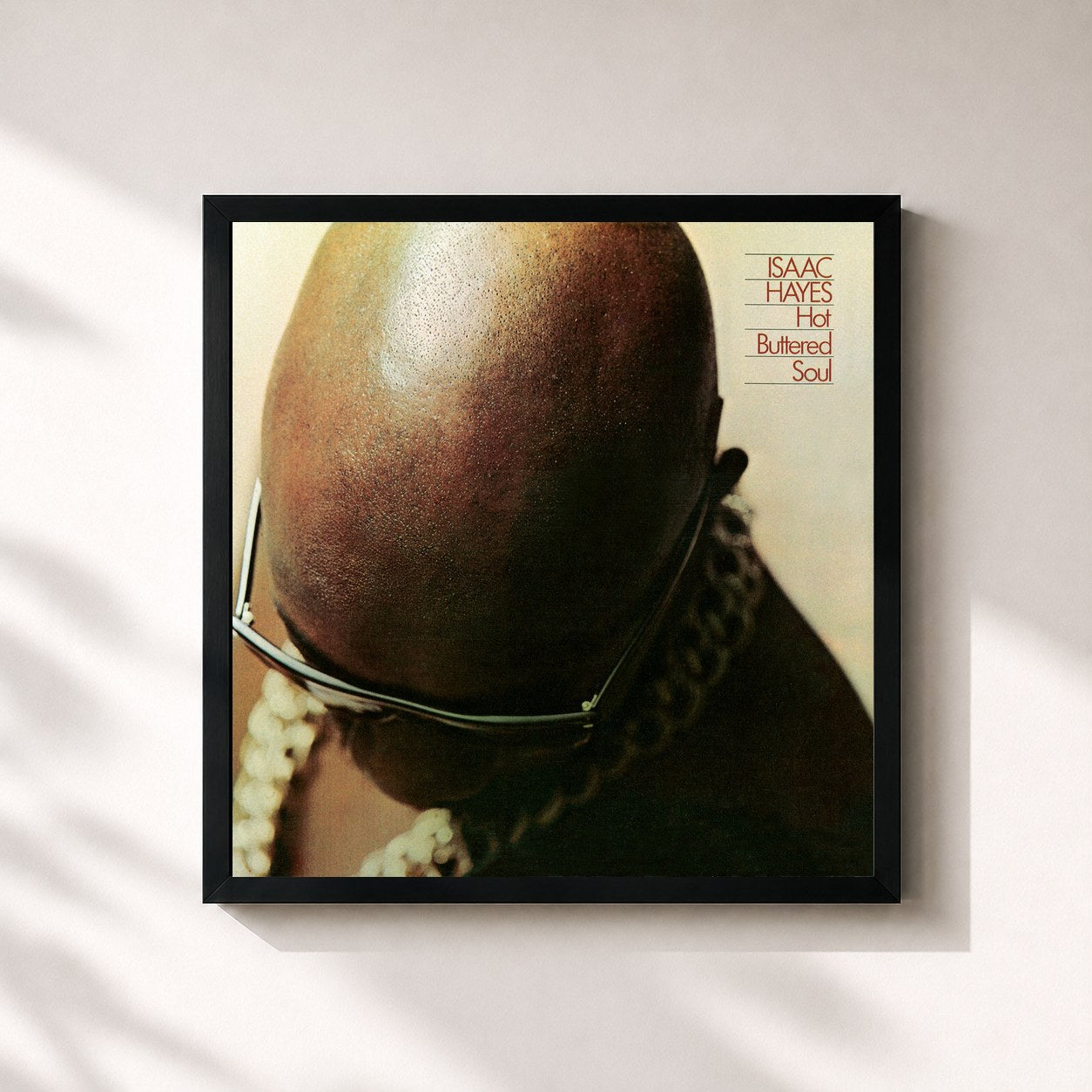 #noir Tableau carré de l'album Hot Buttered Soul de Isaac Hayes, cadre noir 32x32 cm