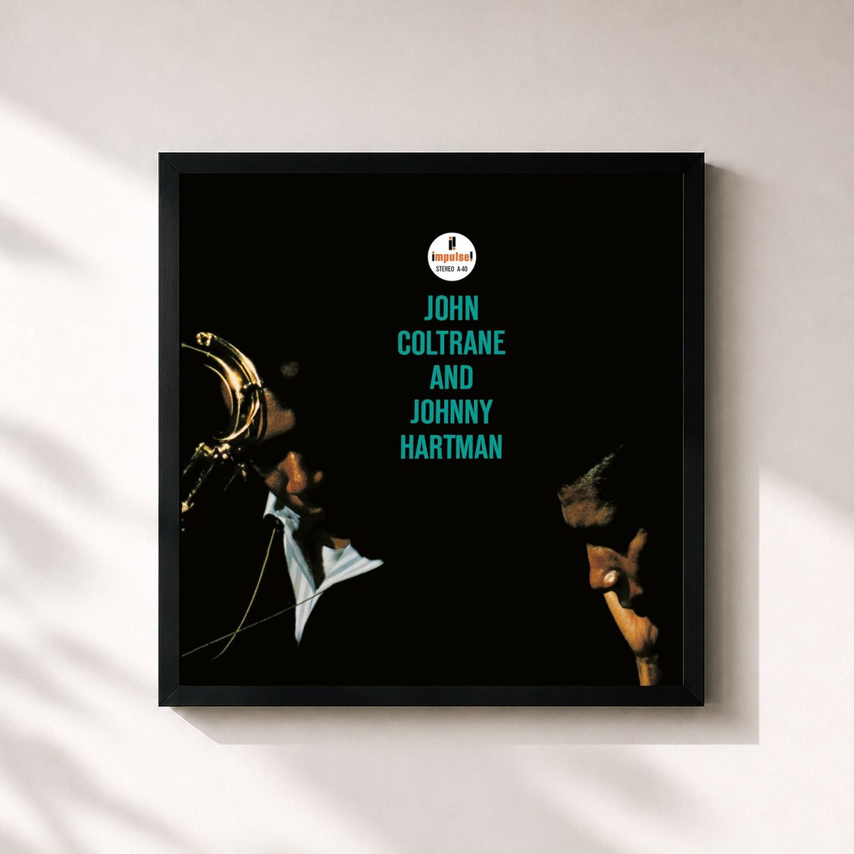 #noir Tableau carré de l'album John Coltrane And Johnny Hartman de John Coltrane, cadre noir 32x32 cm