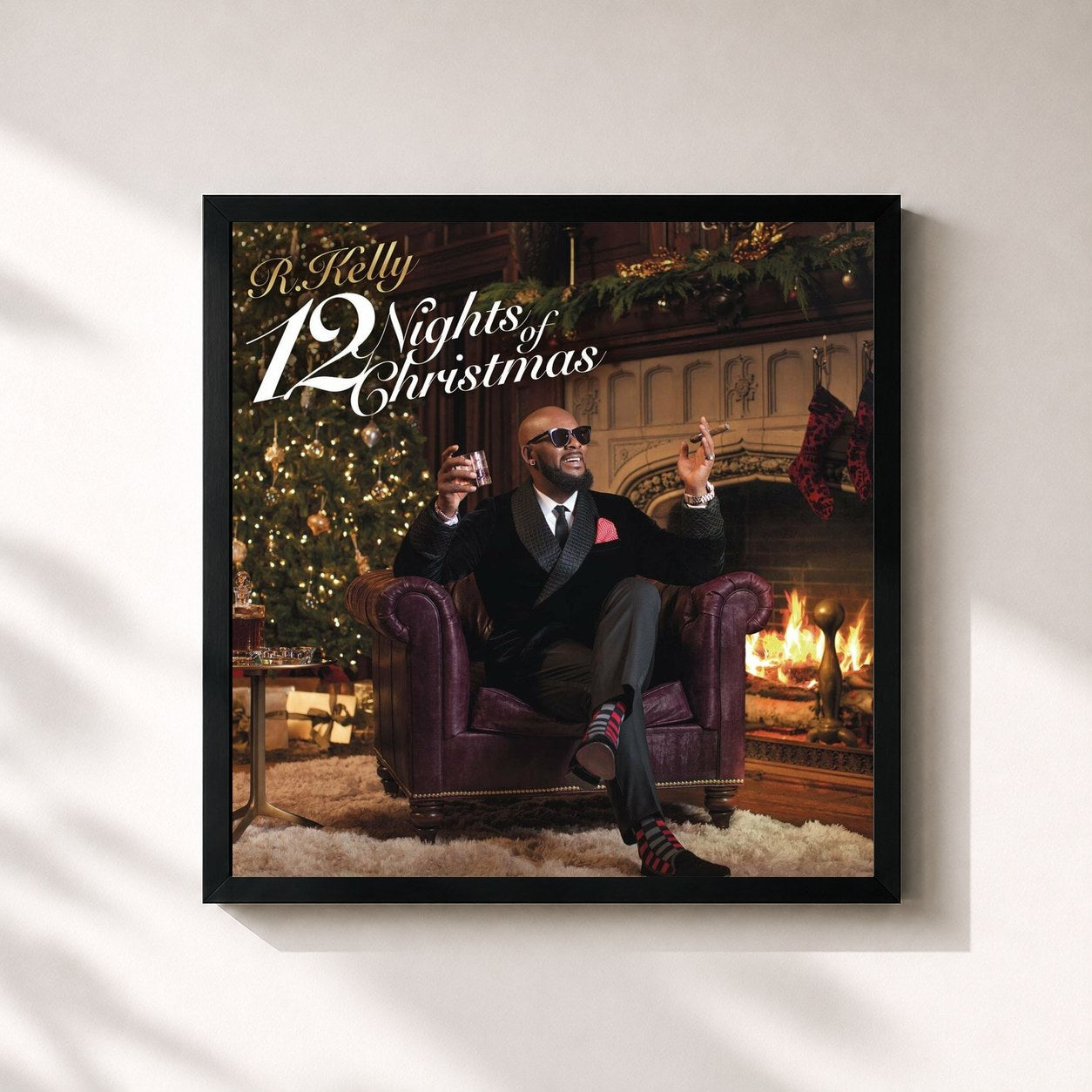 #noir Tableau carré de l'album 12 Nights Of Christmas de R. Kelly, cadre noir 32x32 cm