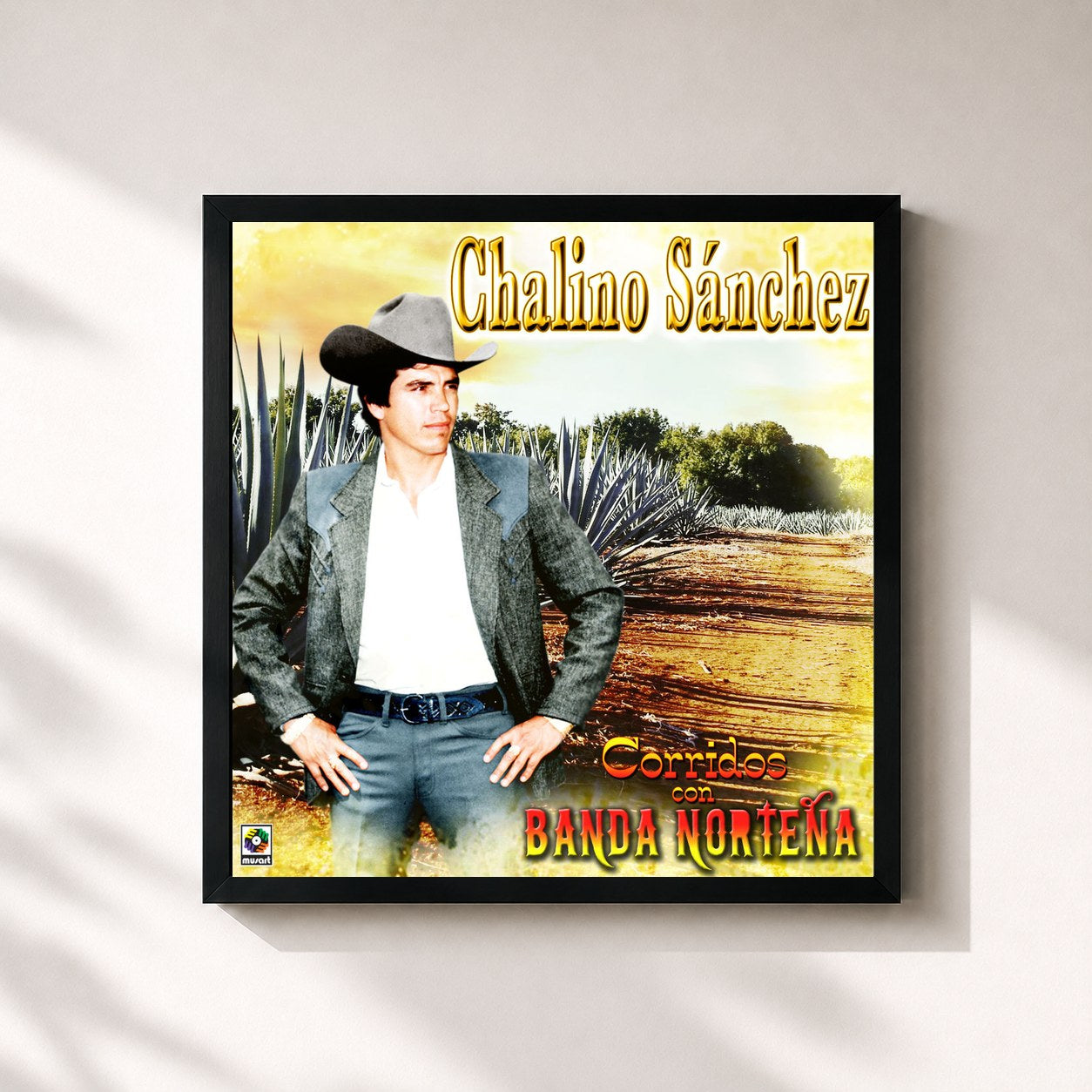 #noir Tableau carré de l'album Corridos Con Banda Norteña de Chalino Sanchez, cadre noir 32x32 cm