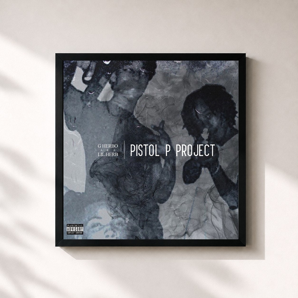 #noir Tableau carré de l'album Pistol P Project de G Herbo, cadre noir 32x32 cm