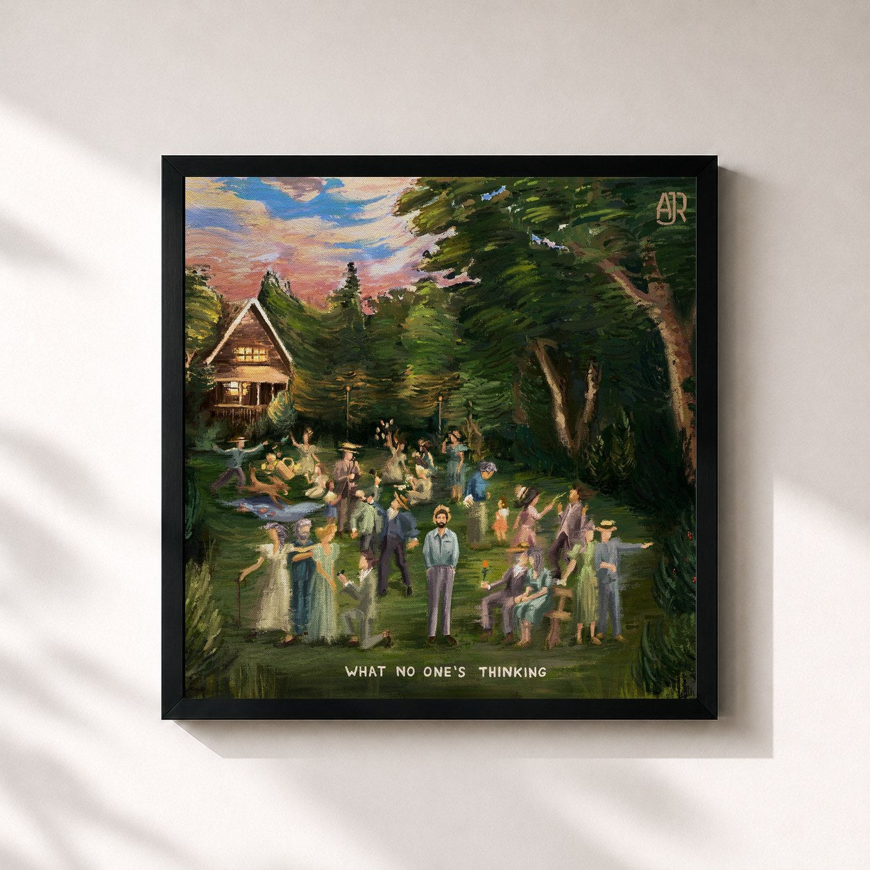 #noir Tableau carré de l'album What No One's Thinking de AJR, cadre noir 32x32 cm