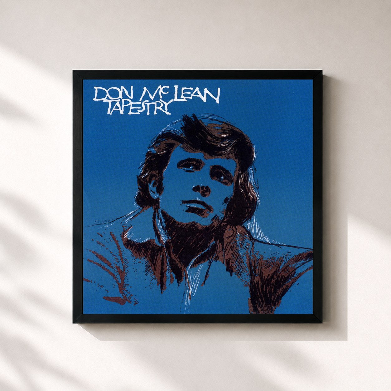 #noir Tableau carré de l'album Tapestry de Don McLean, cadre noir 32x32 cm
