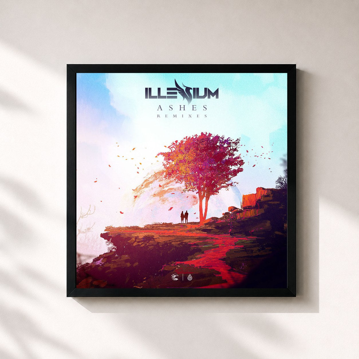 #noir Tableau carré de l'album Ashes (Remixes) de Illenium, cadre noir 32x32 cm