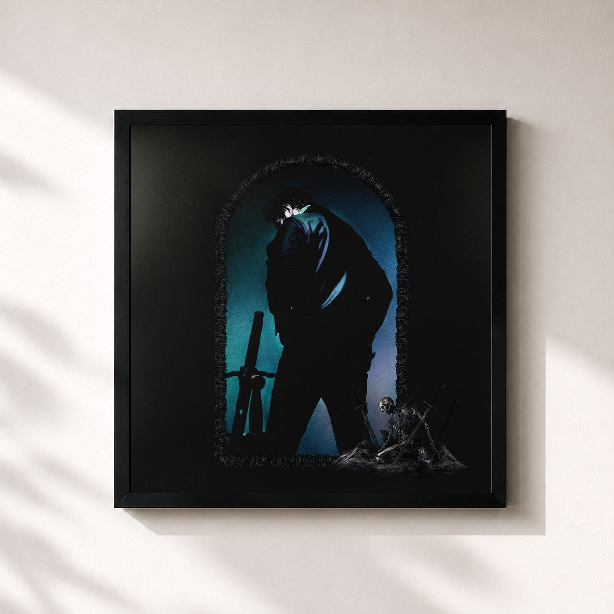 #noir Tableau carré de l'album Hollywood's Bleeding de Post Malone, cadre noir 32x32 cm