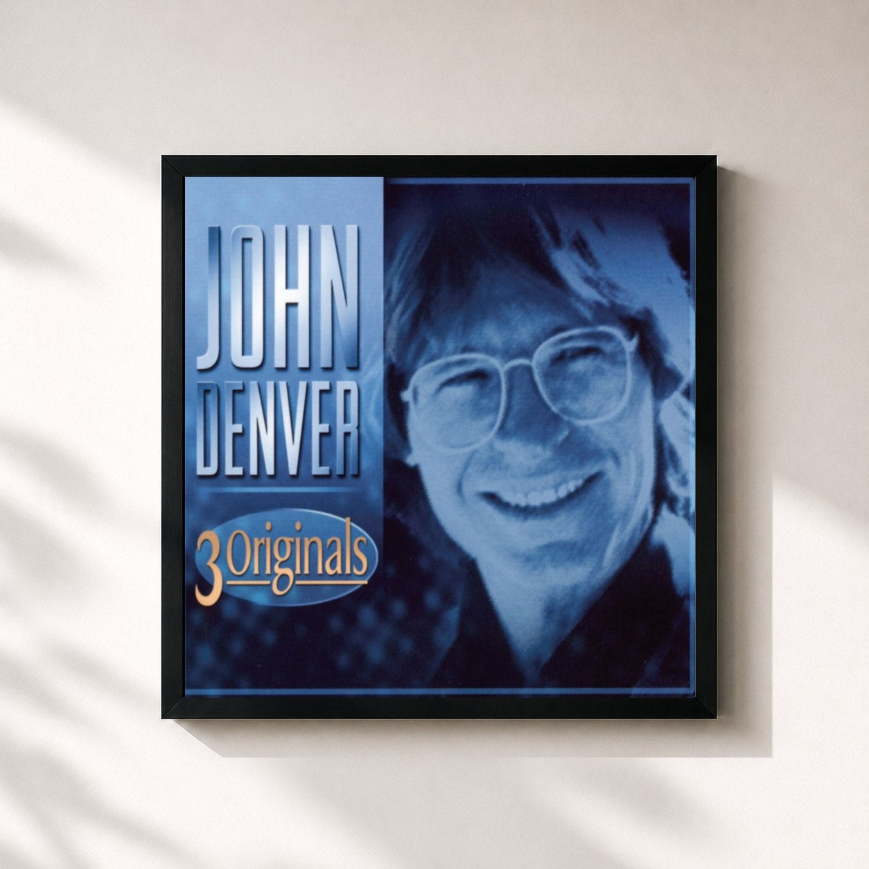 #noir Tableau carré de l'album 3 Originals de John Denver, cadre noir 32x32 cm