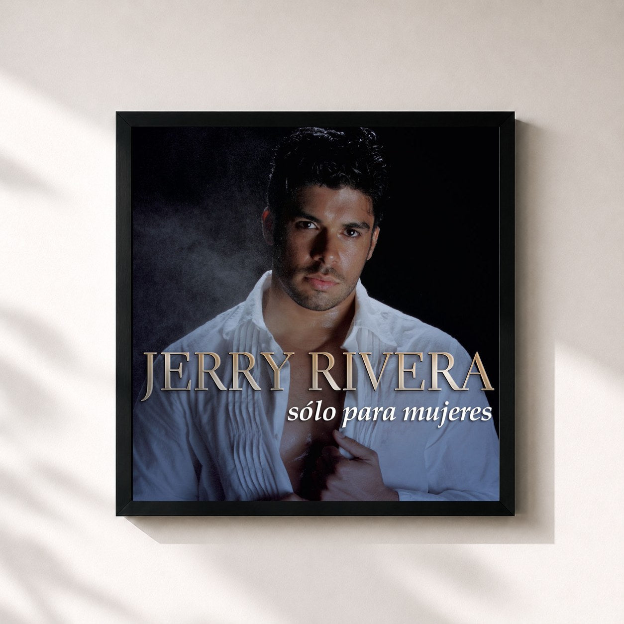 #noir Tableau carré de l'album Sólo para Mujeres de Jerry Rivera, cadre noir 32x32 cm