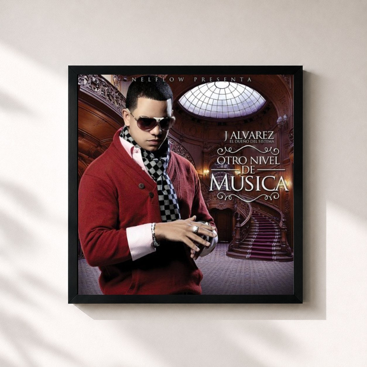 #noir Tableau carré de l'album Otro Nivel de Música de J Alvarez, cadre noir 32x32 cm
