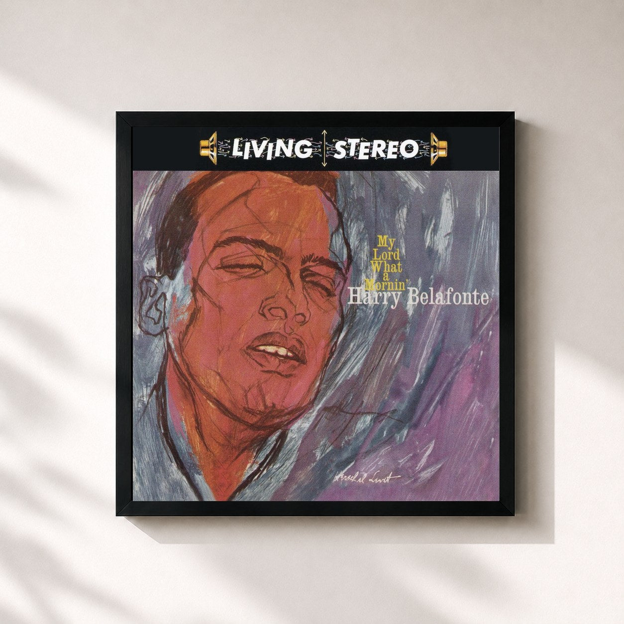 #noir Tableau carré de l'album My Lord What A Mornin' de Harry Belafonte, cadre noir 32x32 cm