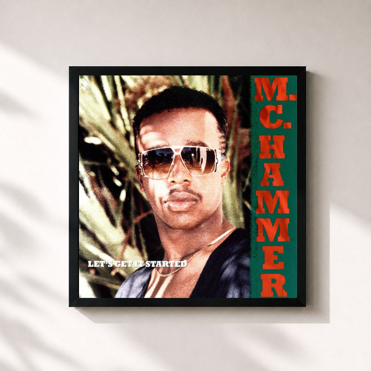 #noir Tableau carré de l'album Let's Get It Started de MC Hammer, cadre noir 32x32 cm