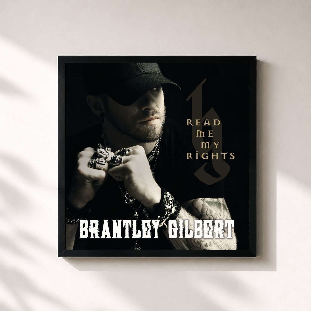 #noir Tableau carré de l'album Read Me My Rights de Brantley Gilbert, cadre noir 32x32 cm