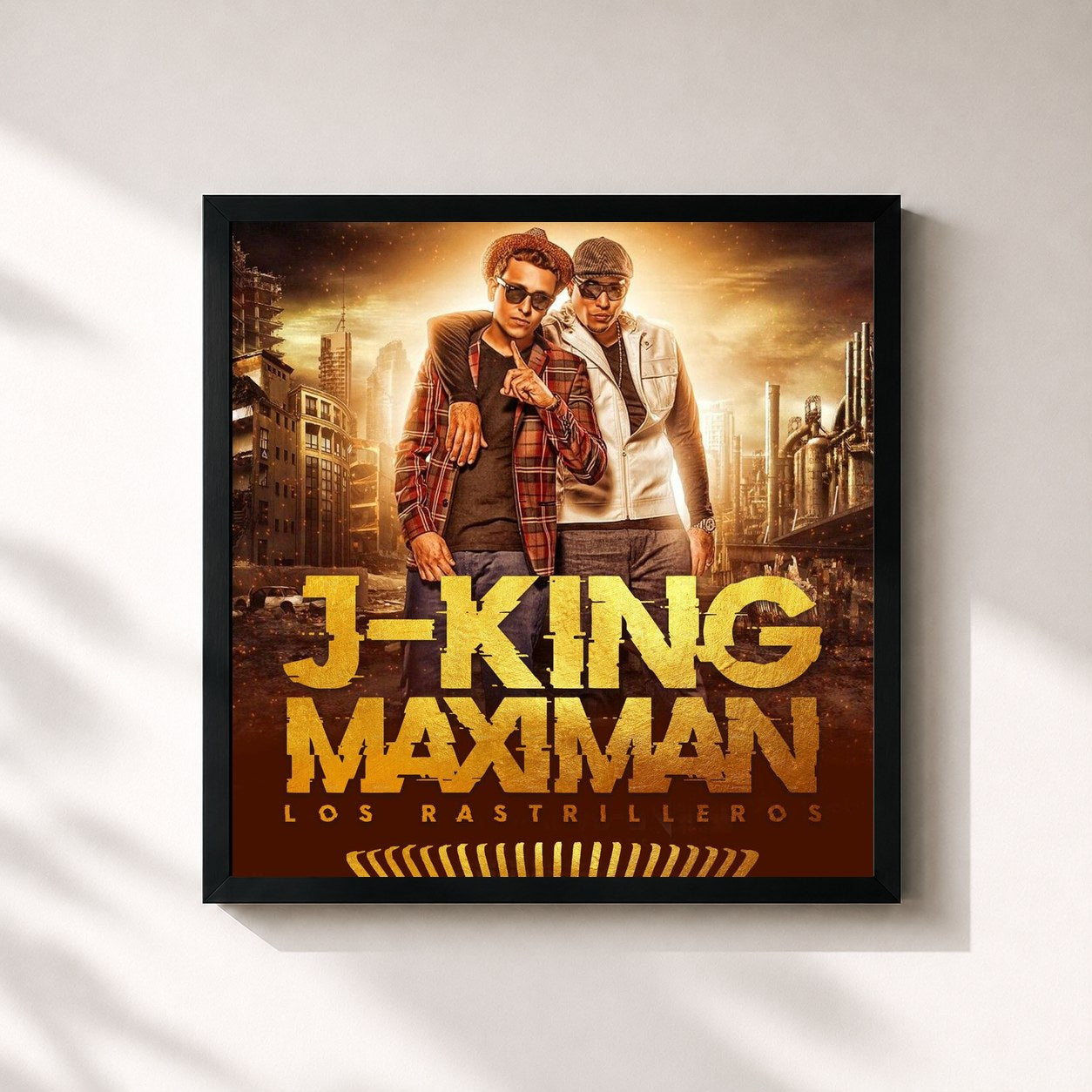 #noir Tableau carré de l'album Los Rastrilleros de J King Y Maximan, cadre noir 32x32 cm