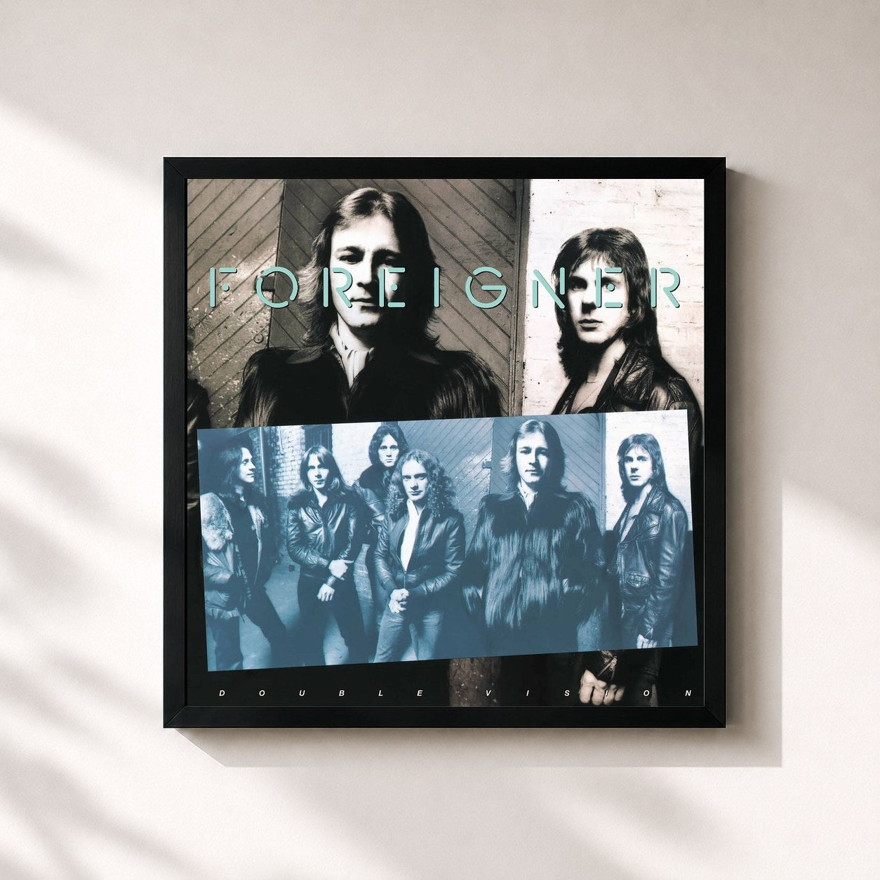 #noir Tableau carré de l'album Double Vision (Expanded) de Foreigner, cadre noir 32x32 cm