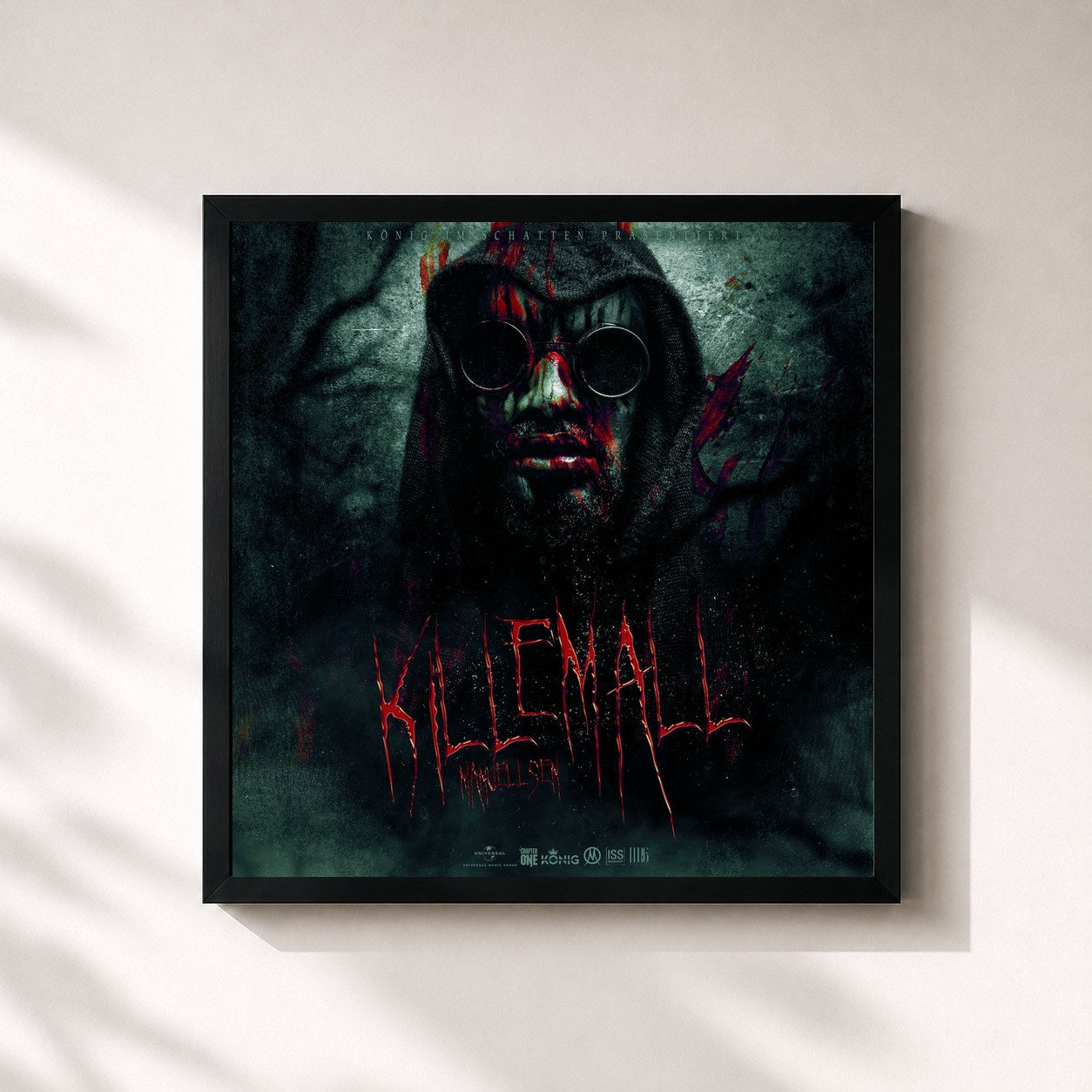 #noir Tableau carré de l'album Killemall de Manuellsen, cadre noir 32x32 cm