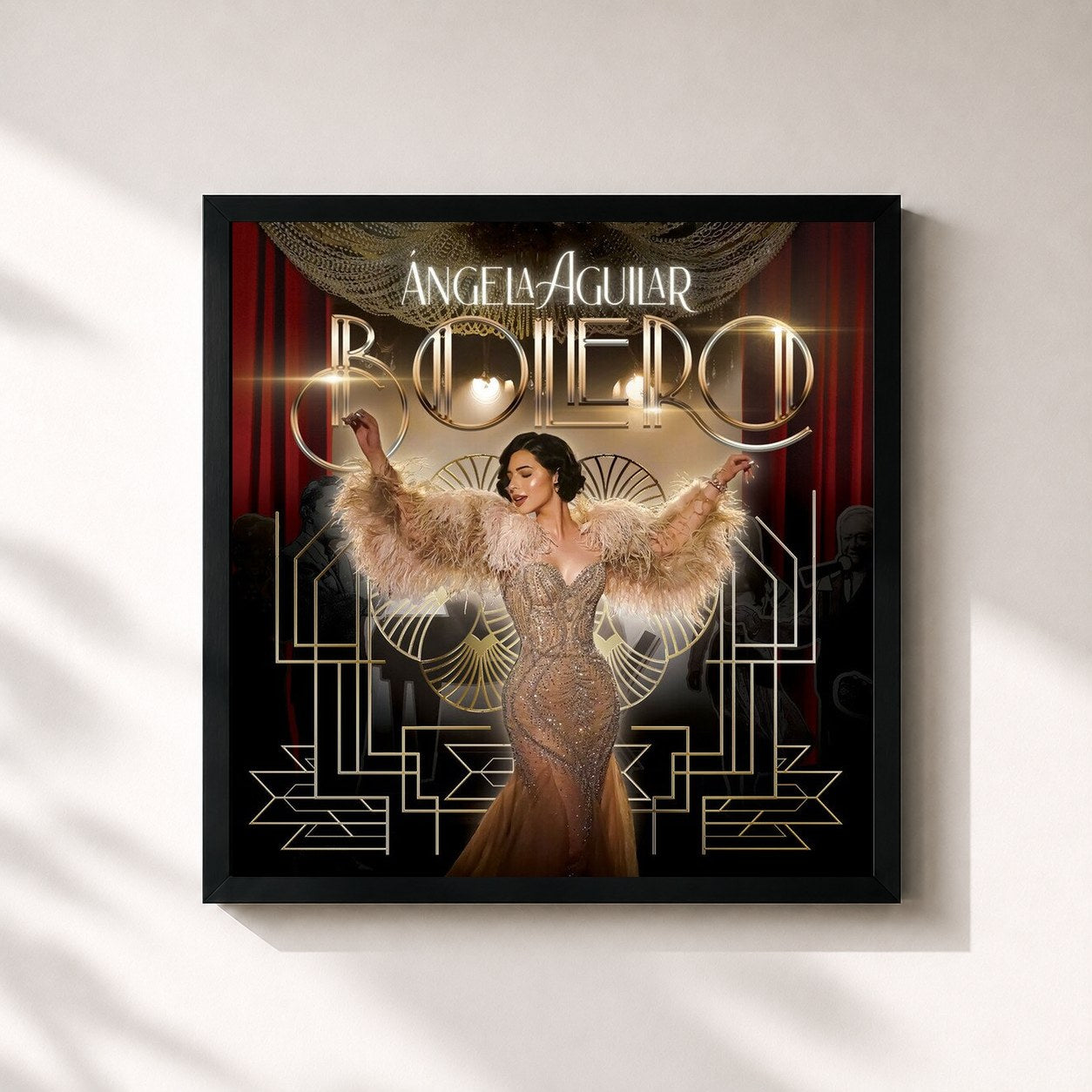 #noir Tableau carré de l'album Bolero de Angela Aguilar, cadre noir 32x32 cm