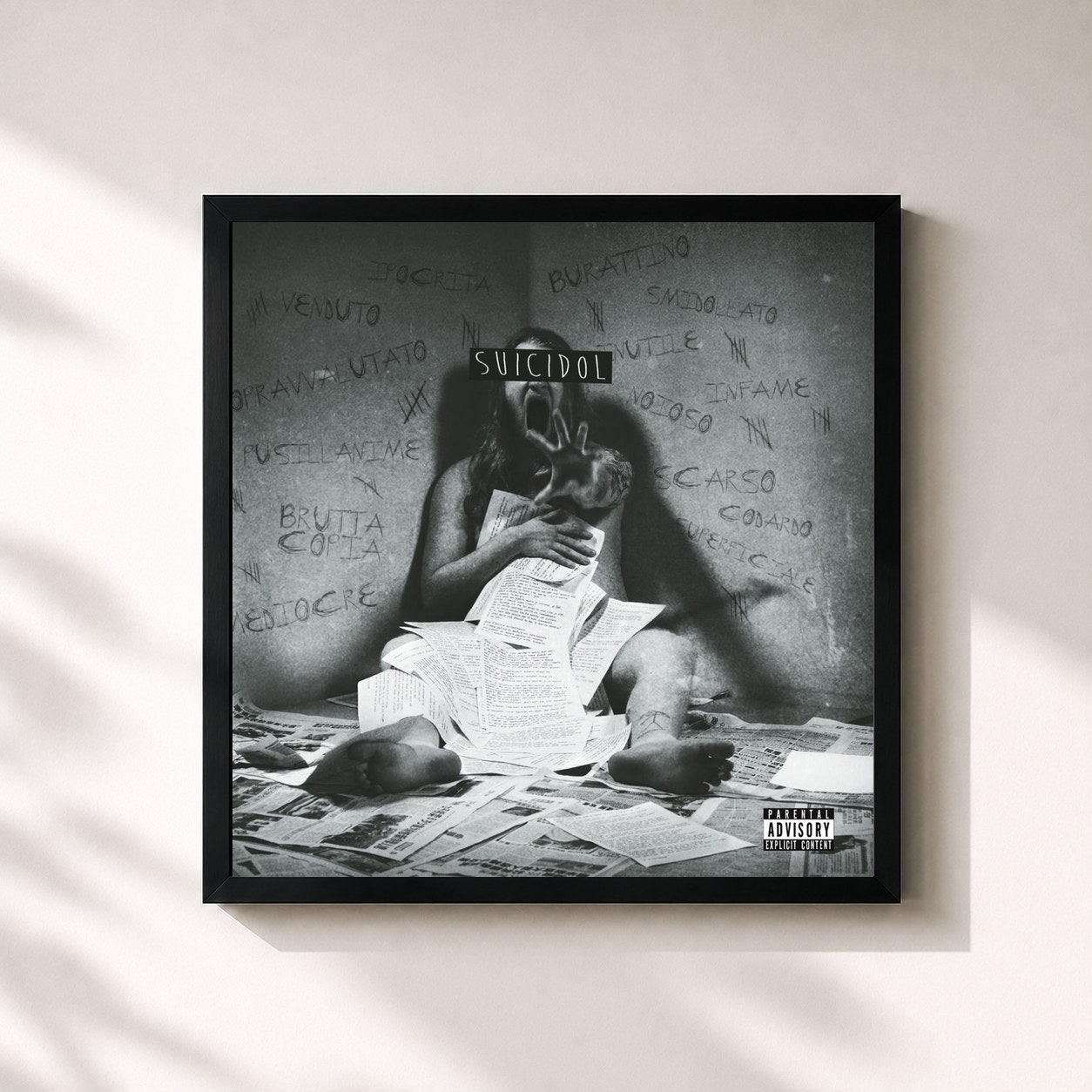 #noir Tableau carré de l'album Suicidol de Nitro, cadre noir 32x32 cm