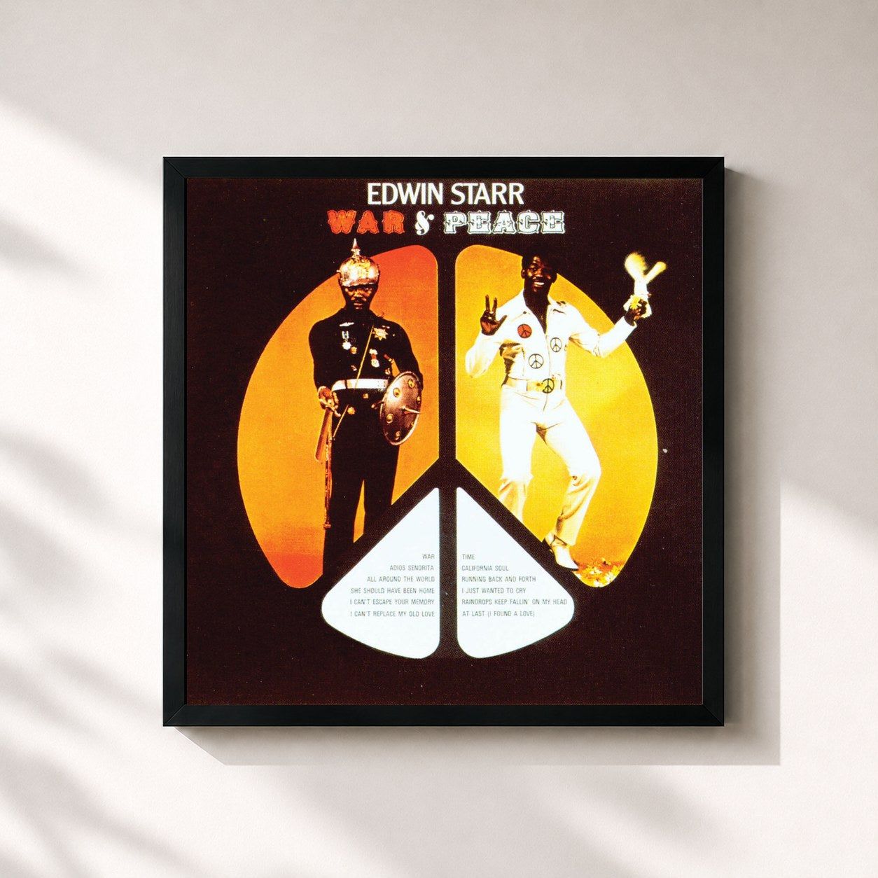 #noir Tableau carré de l'album War And Peace de Edwin Starr, cadre noir 32x32 cm
