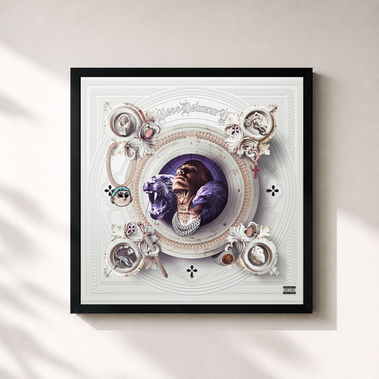 #noir Tableau carré de l'album BlessDeluxury de Blessd, cadre noir 32x32 cm