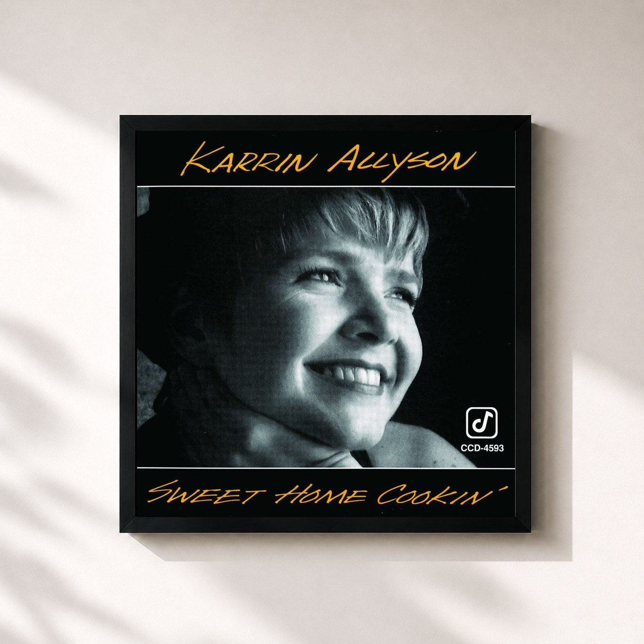 #noir Tableau carré de l'album Sweet Home Cookin' de Karrin Allyson, cadre noir 32x32 cm