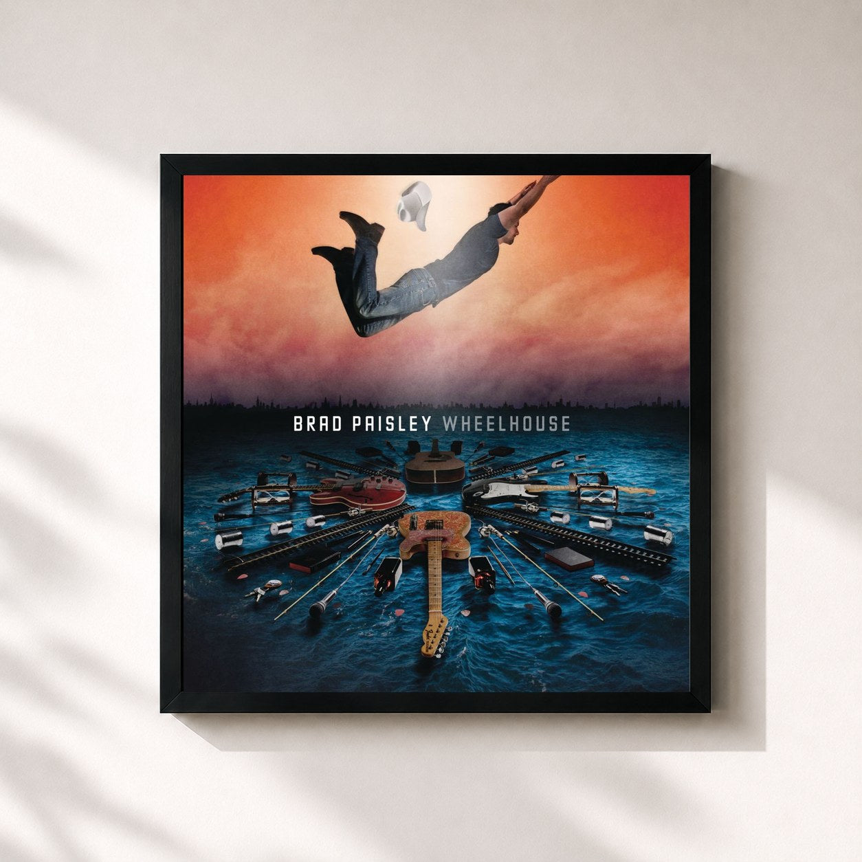 #noir Tableau carré de l'album Wheelhouse de Brad Paisley, cadre noir 32x32 cm