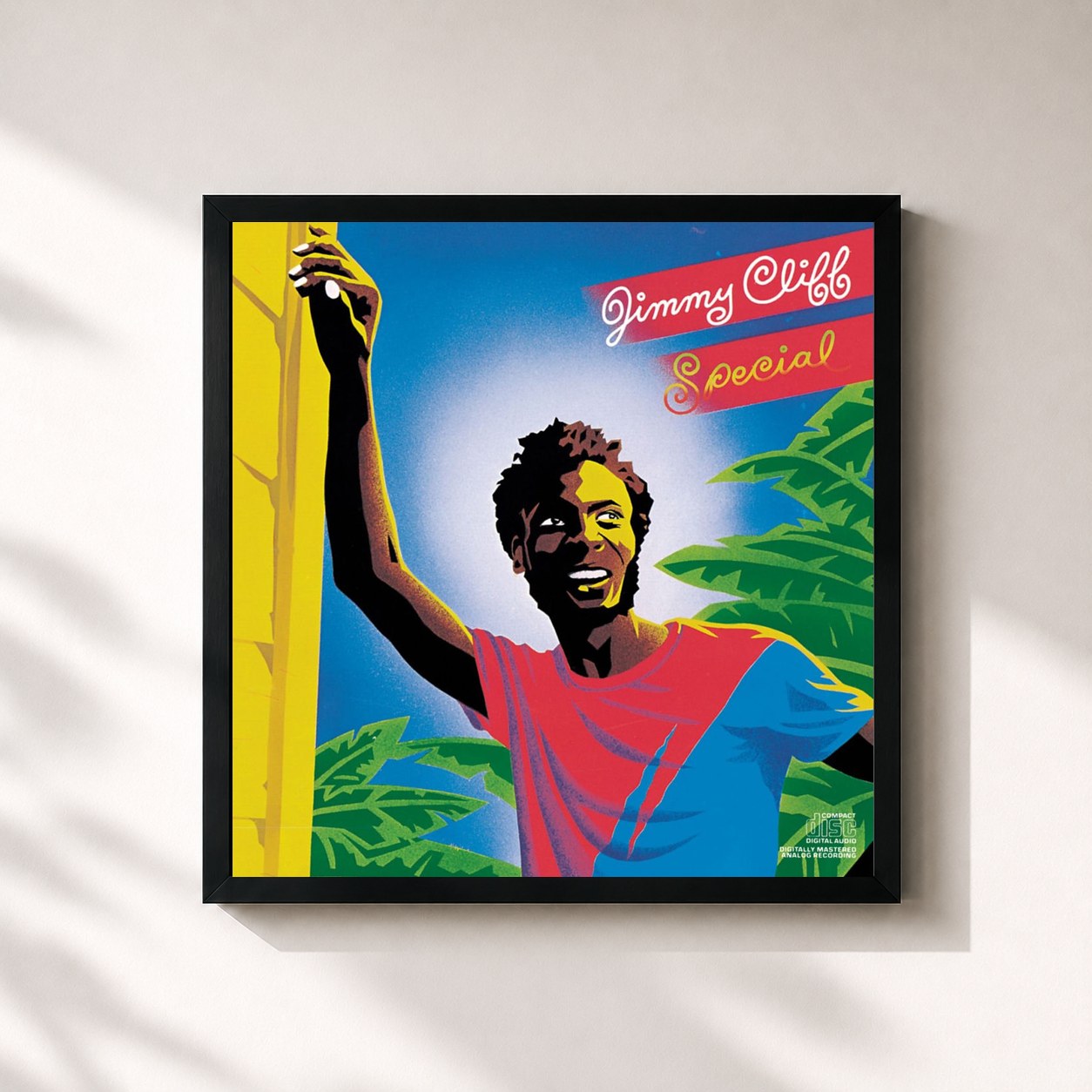#noir Tableau carré de l'album Special de Jimmy Cliff, cadre noir 32x32 cm