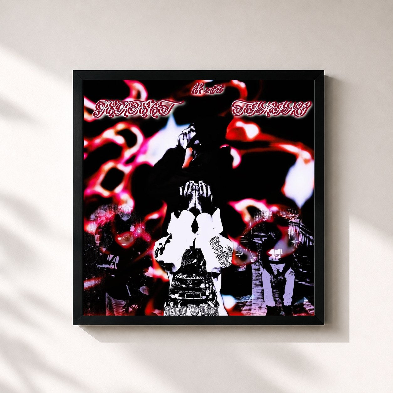 #noir Tableau carré de l'album Perfect Timing de Lil Saint, cadre noir 32x32 cm