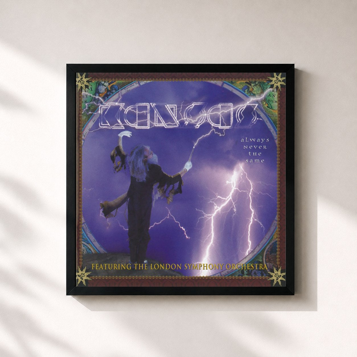 #noir Tableau carré de l'album Always Never The Same de Kansas, cadre noir 32x32 cm