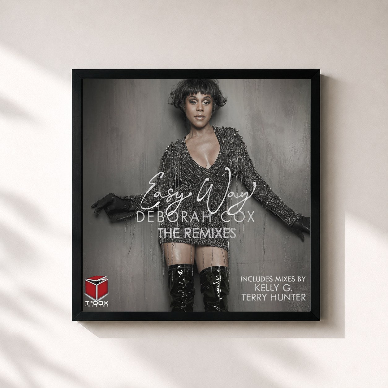 #noir Tableau carré de l'album Easy Way (Remixes) de Deborah Cox, cadre noir 32x32 cm
