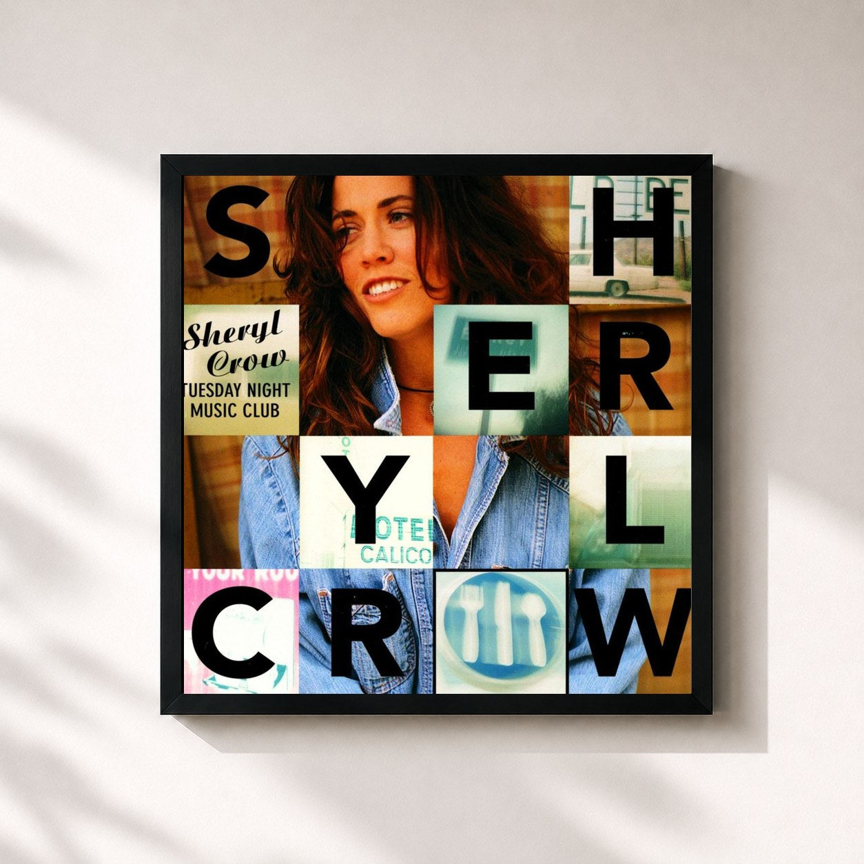 #noir Tableau carré de l'album Tuesday Night Music Club de Sheryl Crow, cadre noir 32x32 cm