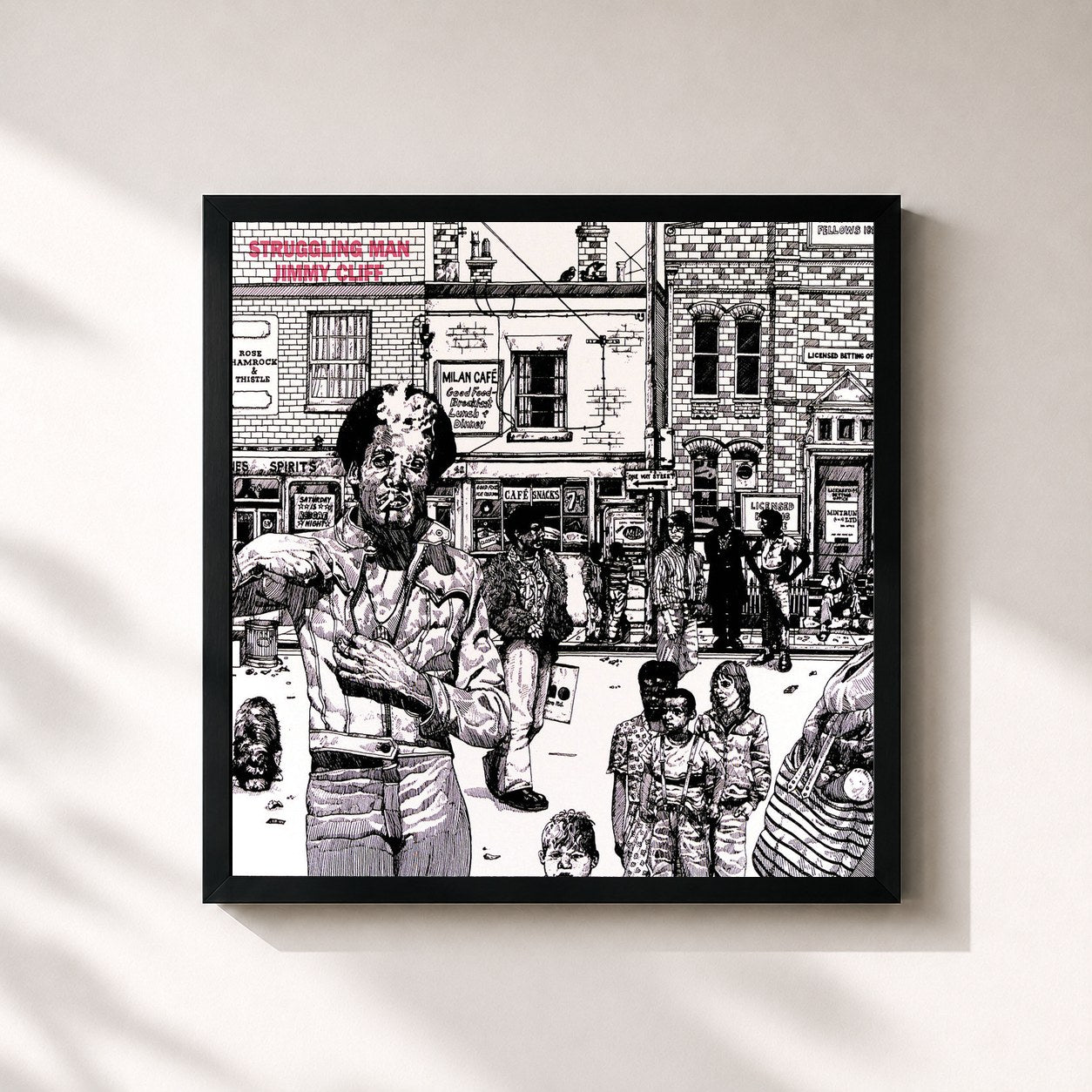 #noir Tableau carré de l'album Struggling Man de Jimmy Cliff, cadre noir 32x32 cm