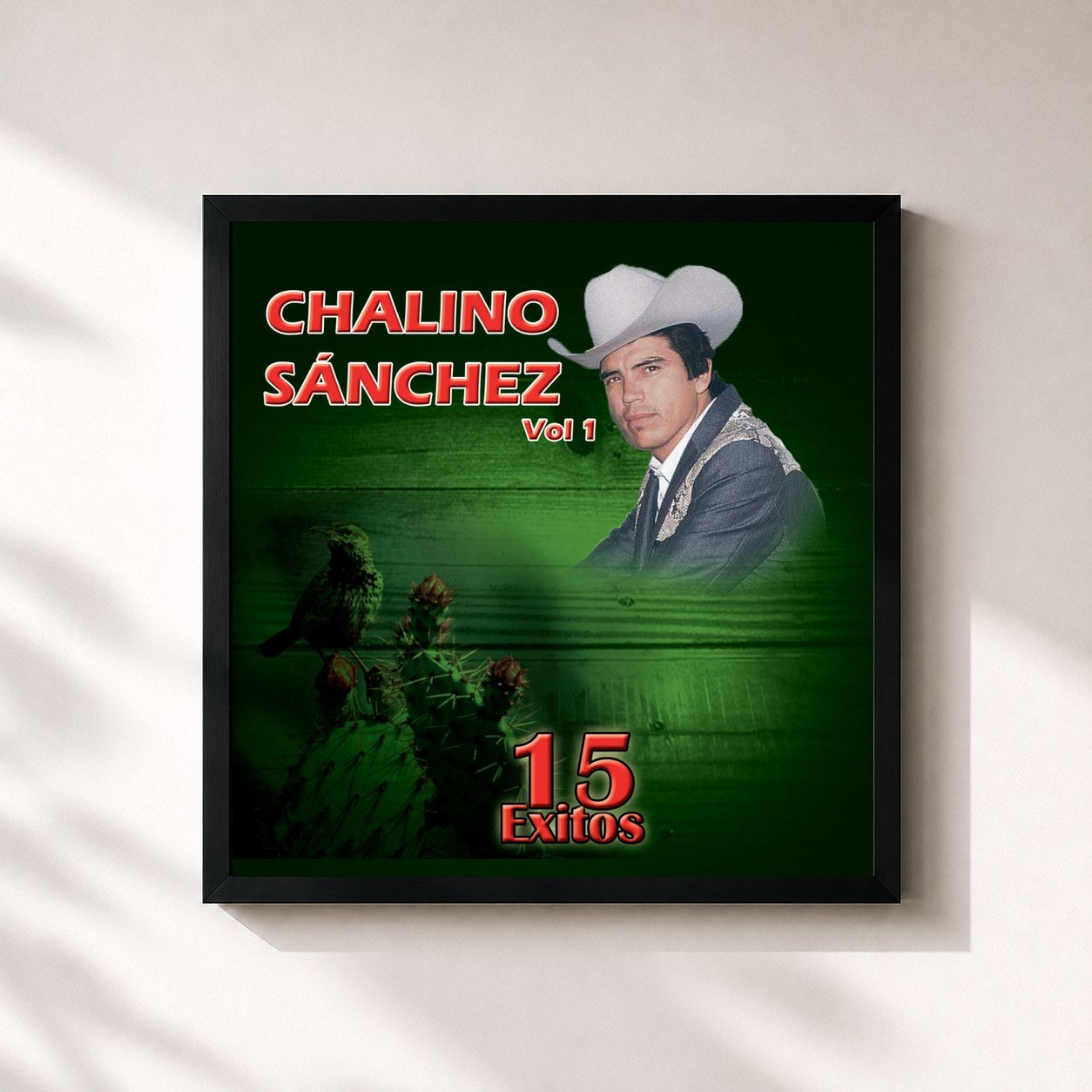 #noir Tableau carré de l'album 15 Éxitos de Chalino Sanchez, Vol.1 de Chalino Sanchez, cadre noir 32x32 cm