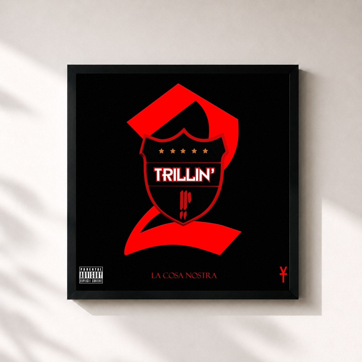#noir Tableau carré de l'album Trillin 2 de Youngs Teflon, cadre noir 32x32 cm