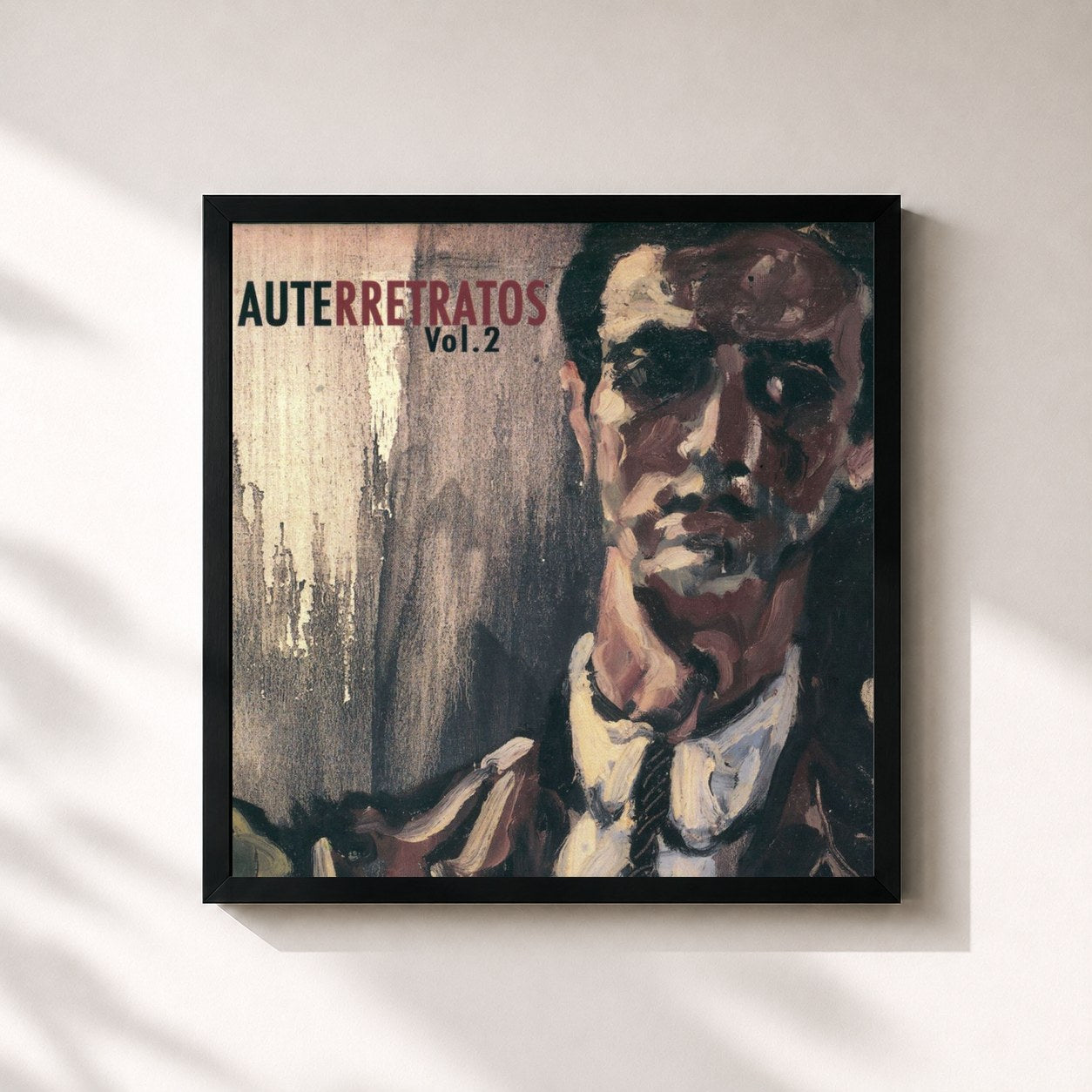 #noir Tableau carré de l'album Auterretratos Vol. 2 de Luis Eduardo Aute, cadre noir 32x32 cm