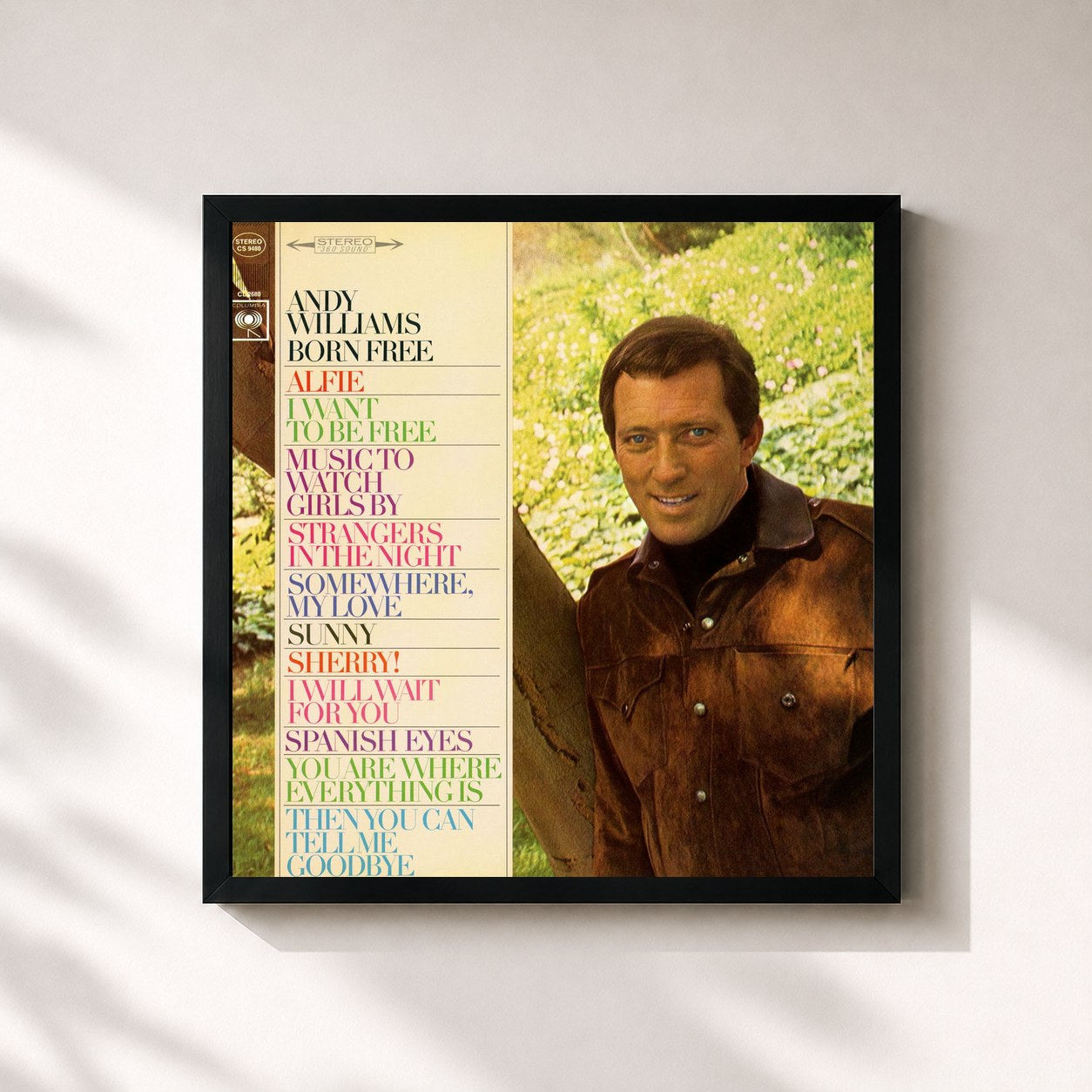#noir Tableau carré de l'album Born Free de Andy Williams, cadre noir 32x32 cm