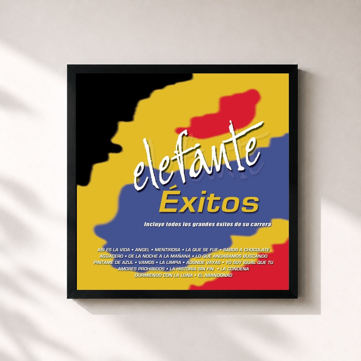 #noir Tableau carré de l'album Elefante Exitos de Elefante, cadre noir 32x32 cm