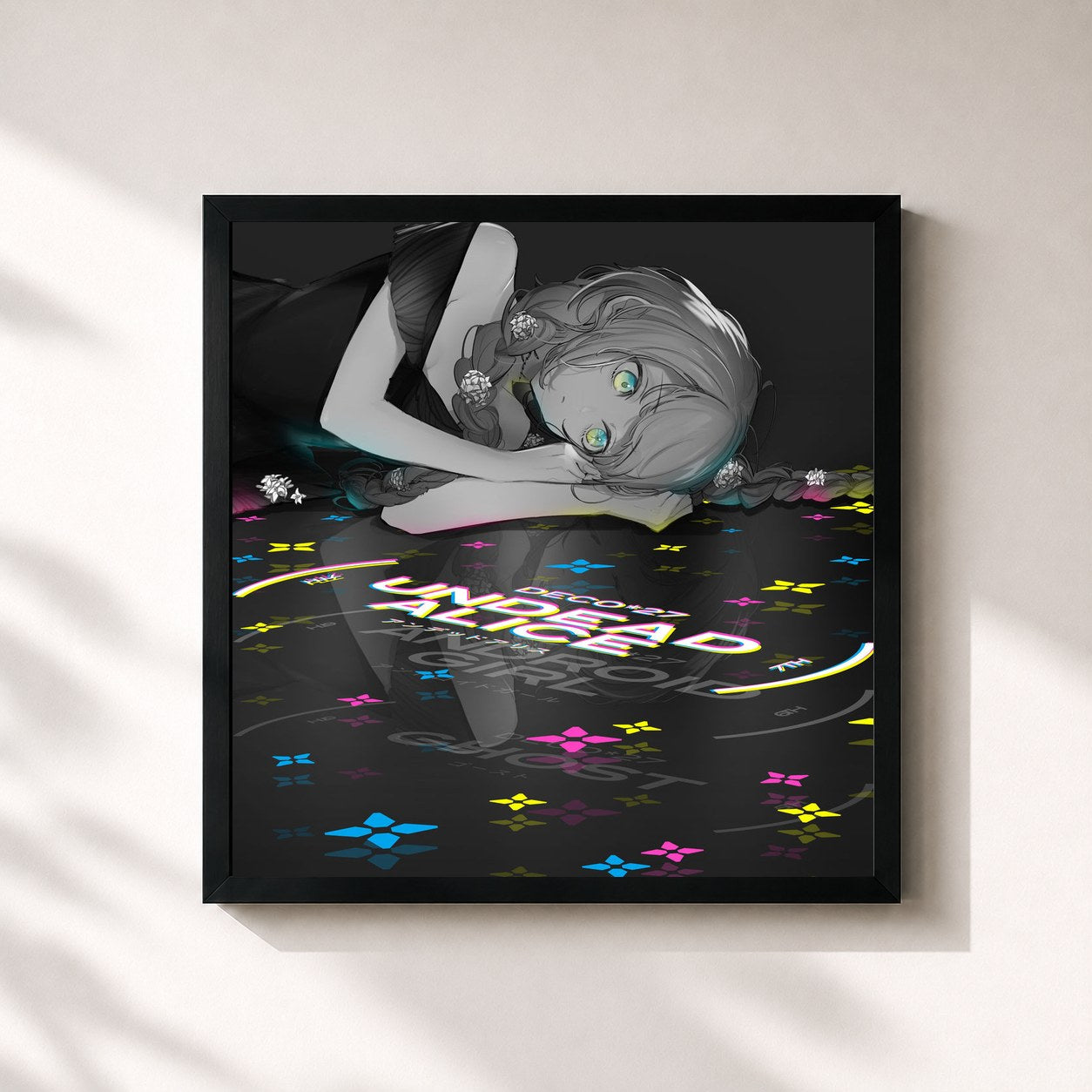 #noir Tableau carré de l'album Undead Alice de DECO*27, cadre noir 32x32 cm