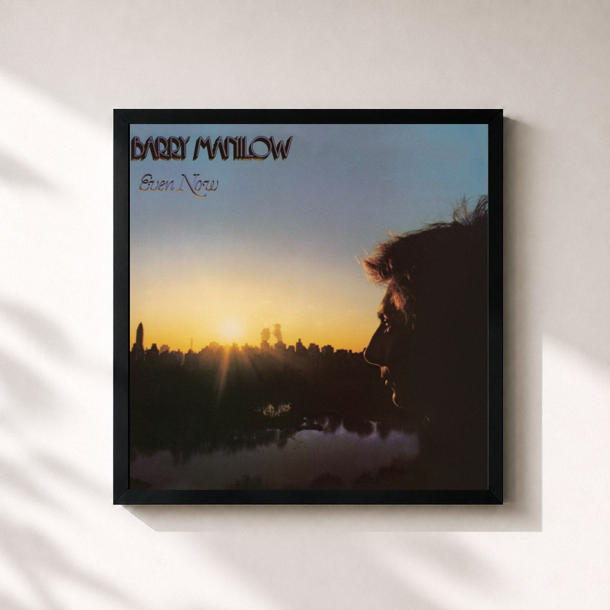 #noir Tableau carré de l'album Even Now de Barry Manilow, cadre noir 32x32 cm