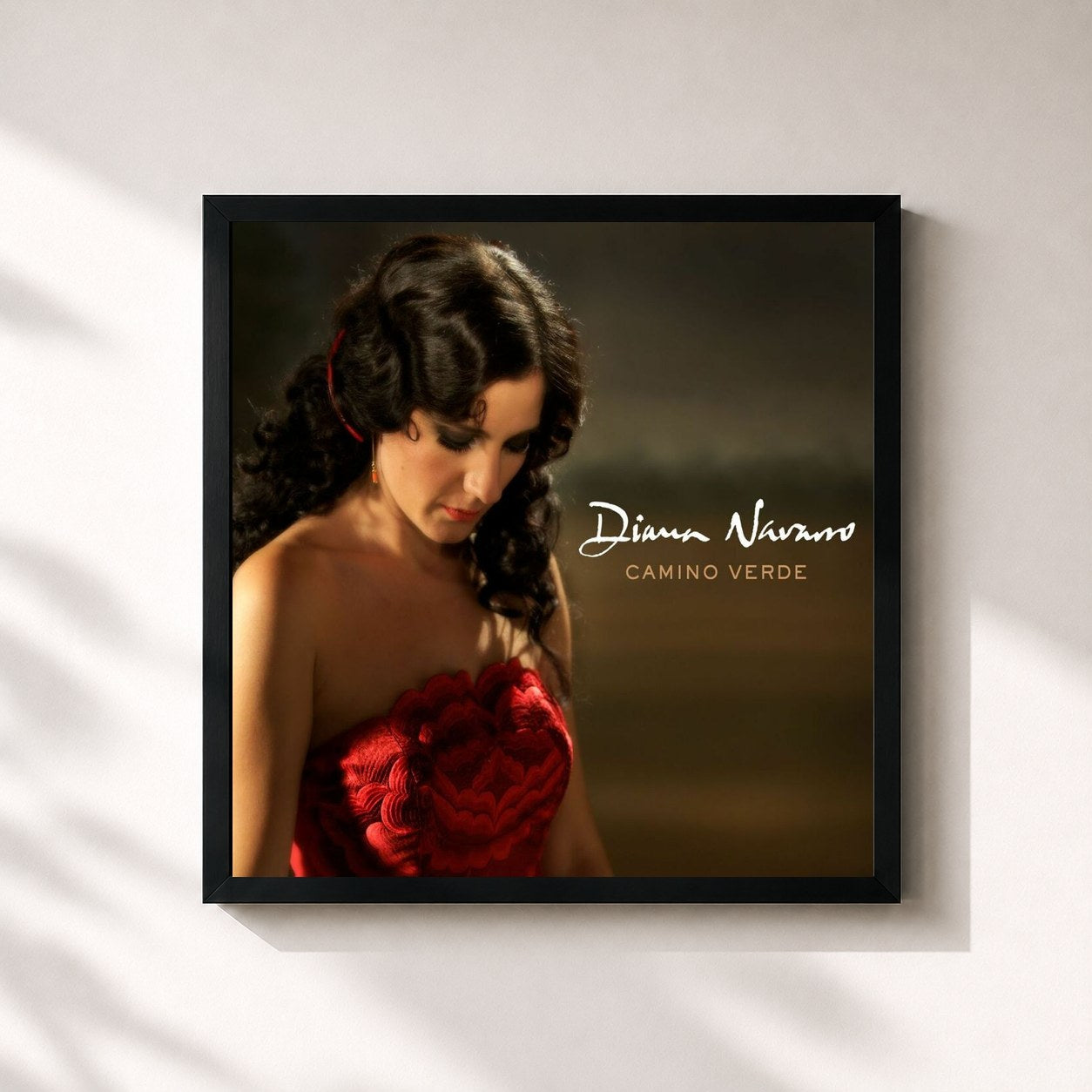 #noir Tableau carré de l'album Camino verde de Diana Navarro, cadre noir 32x32 cm