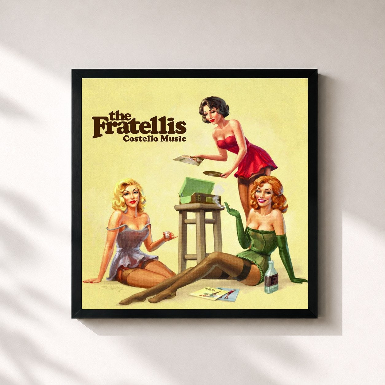 #noir Tableau carré de l'album Costello Music de The Fratellis, cadre noir 32x32 cm