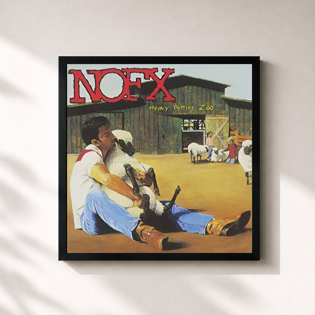 #noir Tableau carré de l'album Heavy Petting Zoo de NOFX, cadre noir 32x32 cm