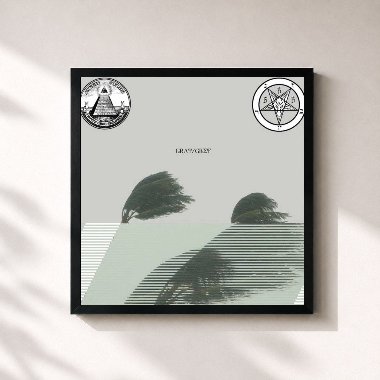 #noir Tableau carré de l'album Gray/Grey de $uicideboy$, cadre noir 32x32 cm