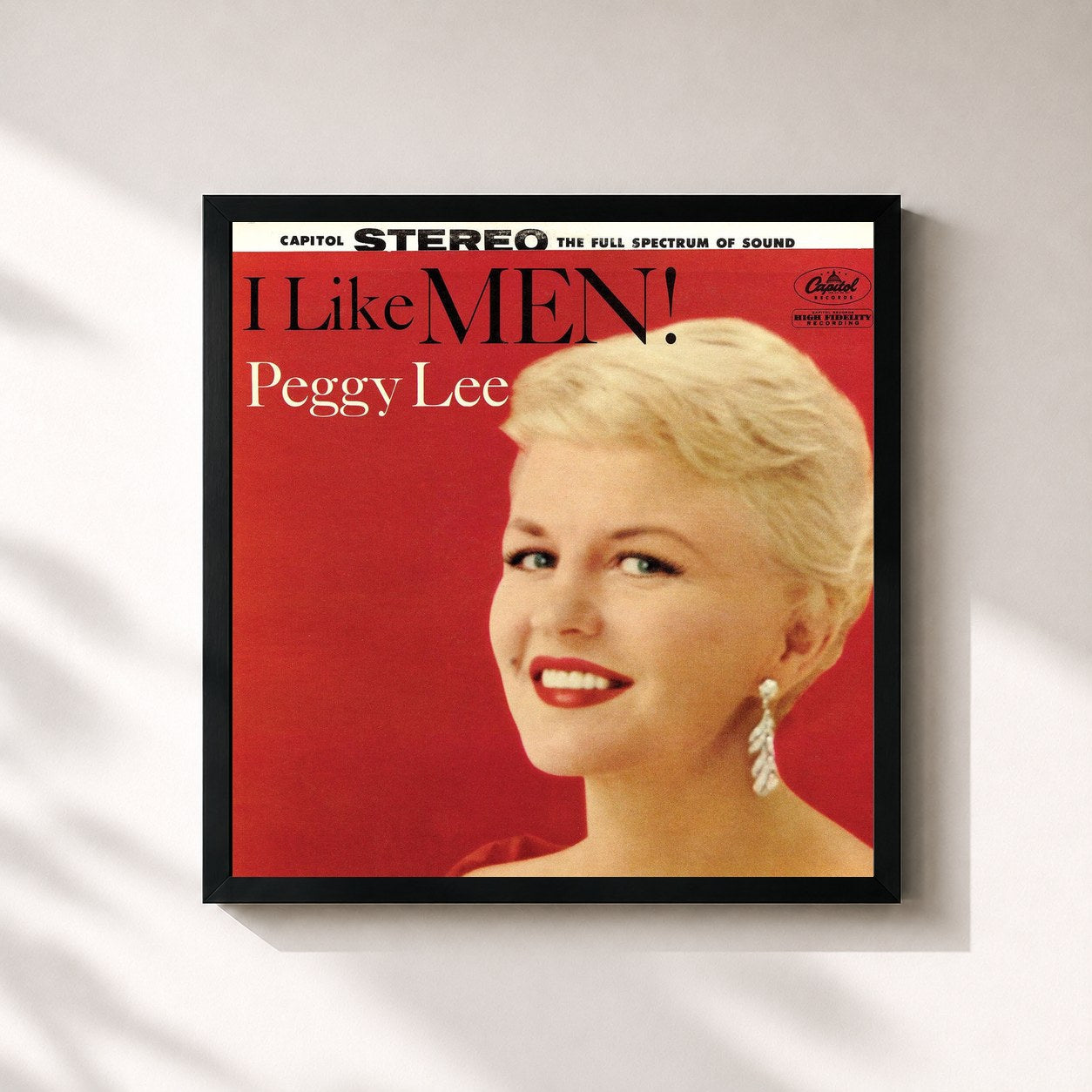#noir Tableau carré de l'album I Like Men! de Peggy Lee, cadre noir 32x32 cm