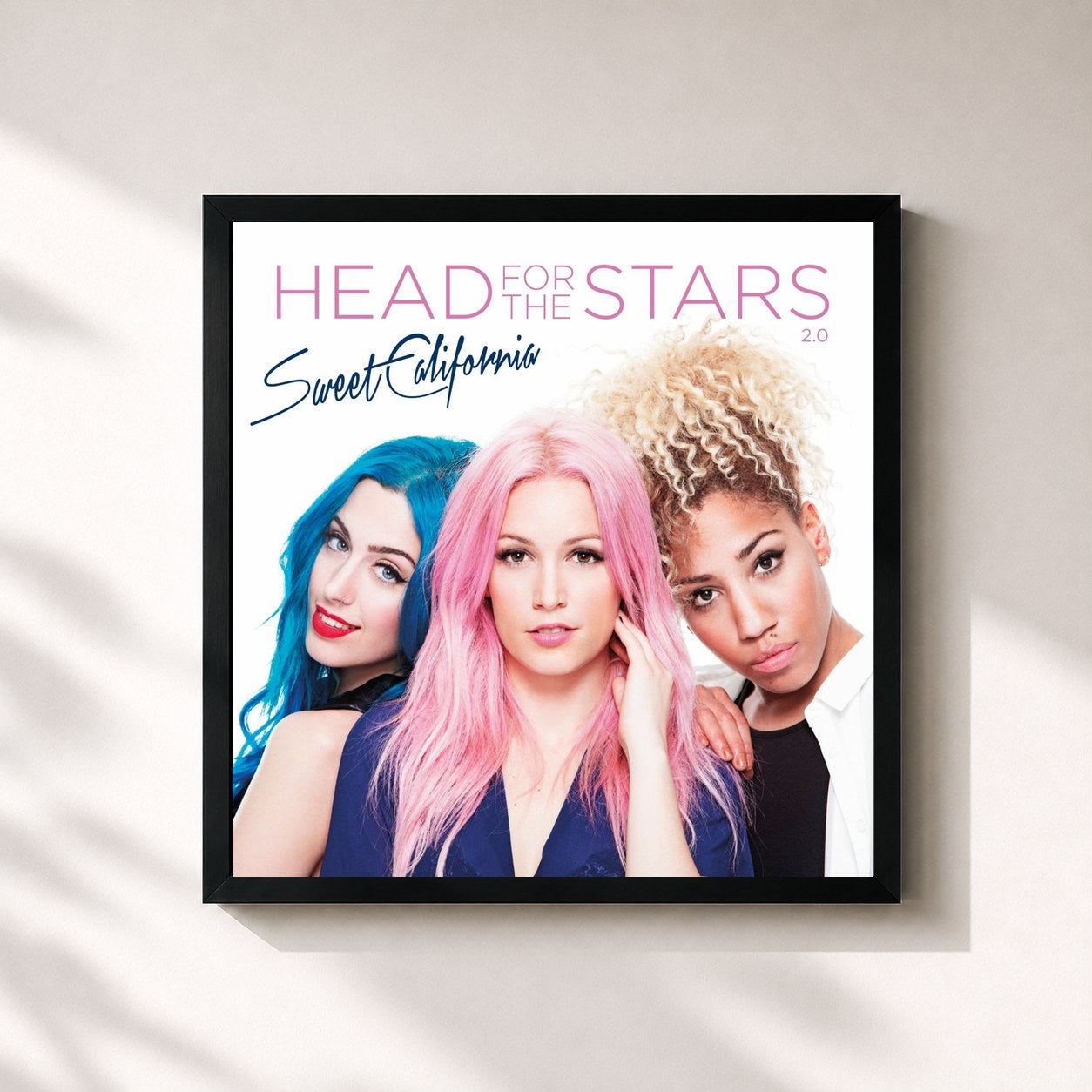 #noir Tableau carré de l'album Head for the Stars 2.0 de Sweet California, cadre noir 32x32 cm
