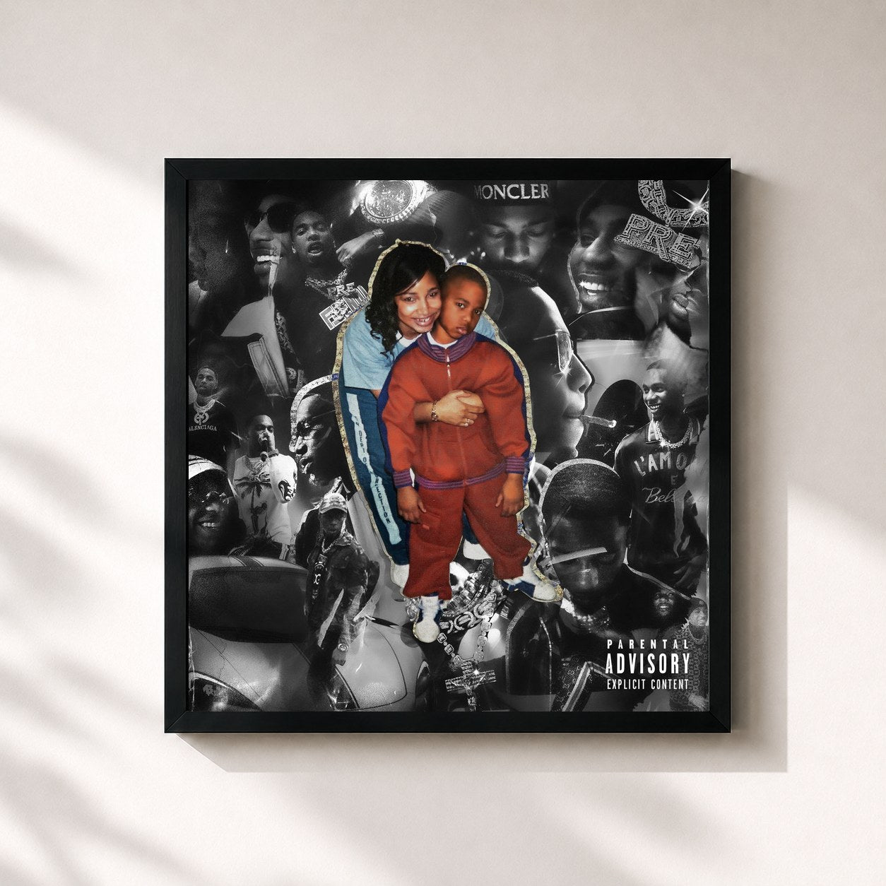 #noir Tableau carré de l'album Son Of A Gun de Key Glock, cadre noir 32x32 cm