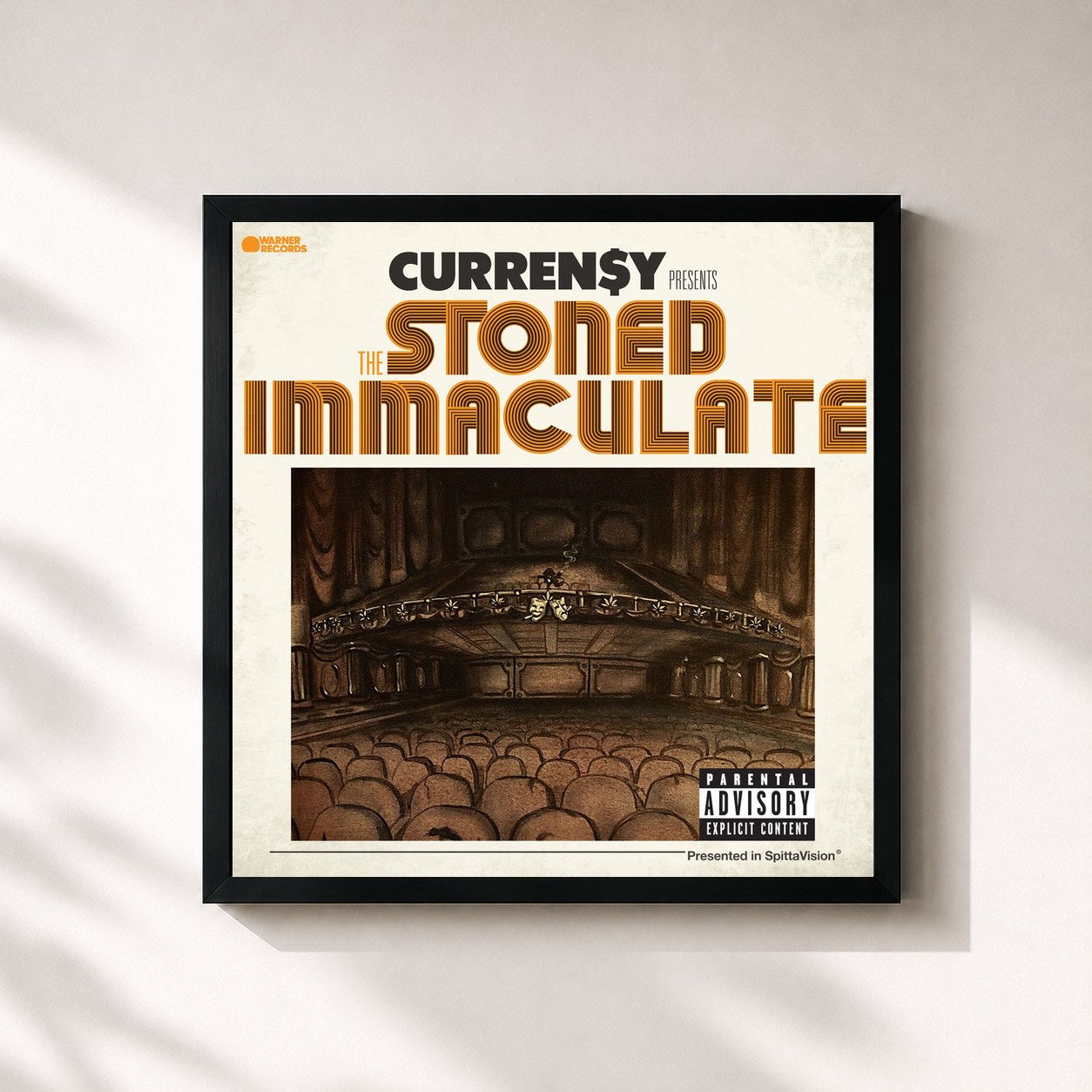 #noir Tableau carré de l'album The Stoned Immaculate de Curren$y, cadre noir 32x32 cm