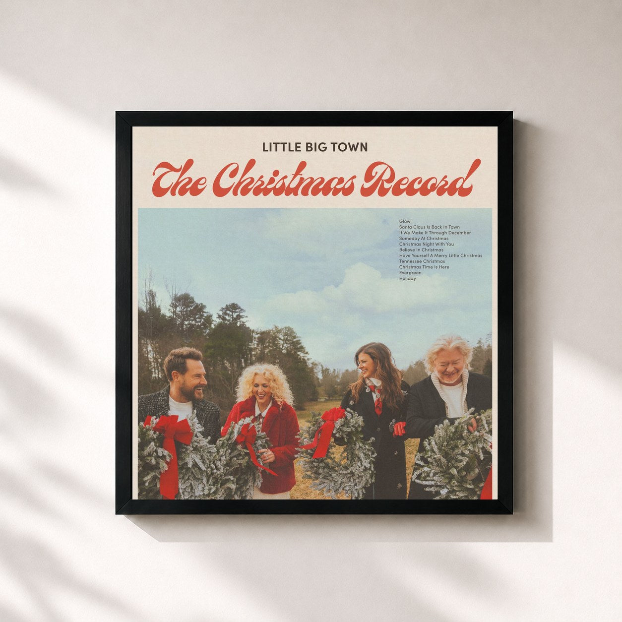 #noir Tableau carré de l'album The Christmas Record de Little Big Town, cadre noir 32x32 cm