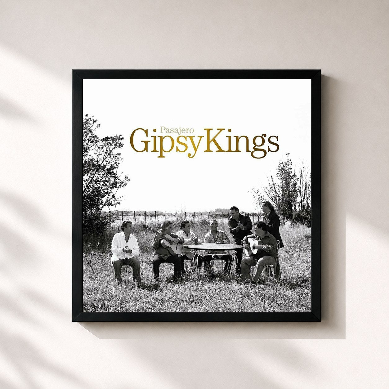 #noir Tableau carré de l'album Pasajero de Gipsy Kings, cadre noir 32x32 cm
