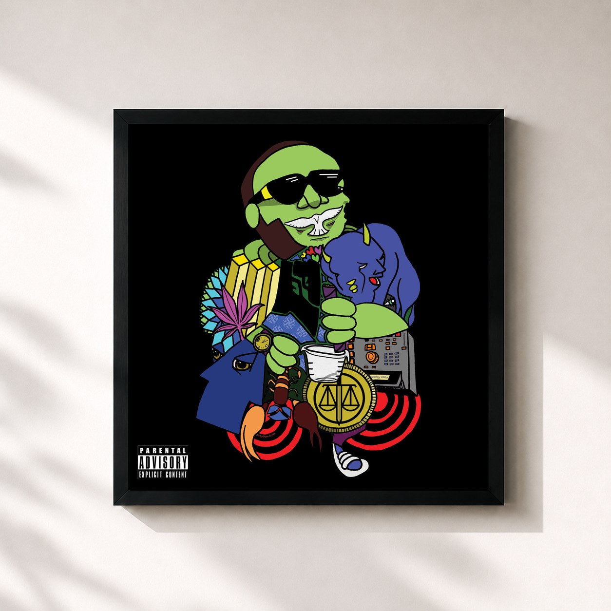 #noir Tableau carré de l'album Pyrex Picasso de Benny The Butcher, cadre noir 32x32 cm